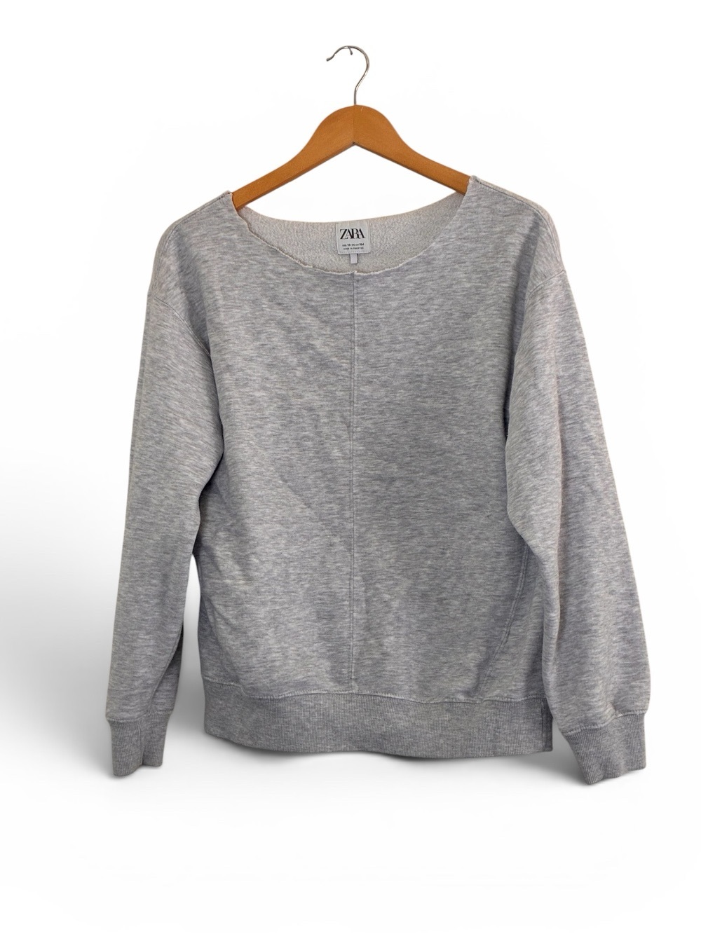 Zara | Gray casual raw neck line cotton long sleeve sweatshirt size 13/14